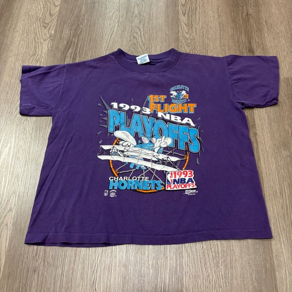 Vintage Other - Vtg 1993 Charlotte Hornets NBA Playoffs T-Shirt Youth 10-12 Purple Basketball‎